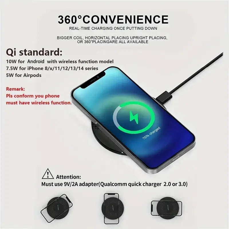 VIKEFON Ultra-Thin Wireless Charger Pad for iPhone 14/13/12, Samsung, Xiaomi – 10W Fast Charging Dock Station with Indicator & USB Cable