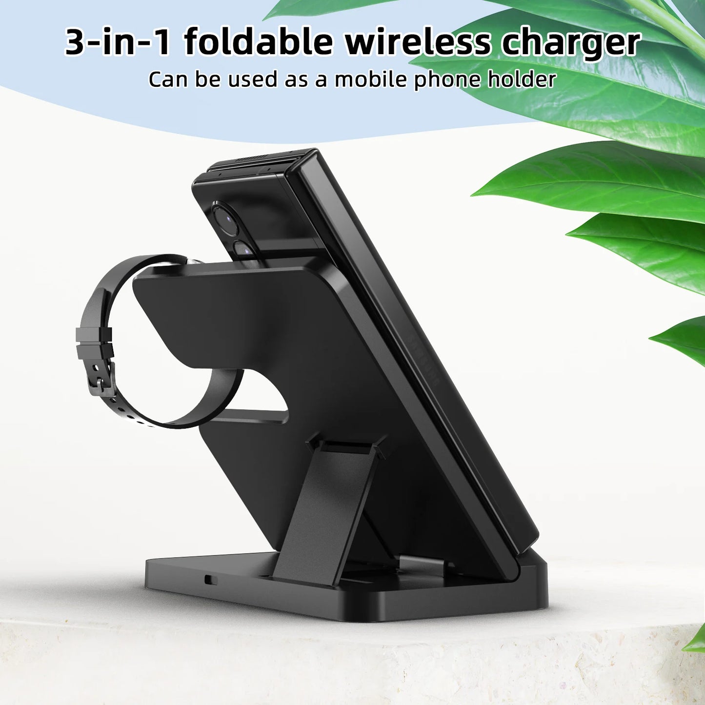 3-in-1 Wireless Charger Stand for Samsung S23/S22/S21/S20 Ultra, Note, Galaxy Watch 5/4, Buds – 15W Fast Charging Dock Station with Type-C Port & Indicator