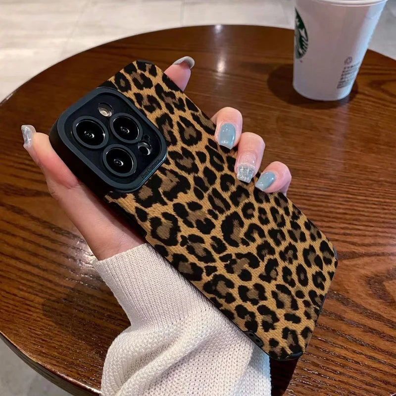 Leopard Silicone Leather iPhone Case – Shockproof & Stylish