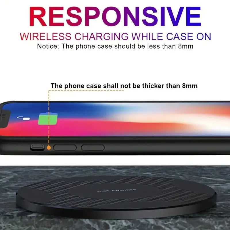 VIKEFON Ultra-Thin Wireless Charger Pad for iPhone 14/13/12, Samsung, Xiaomi – 10W Fast Charging Dock Station with Indicator & USB Cable