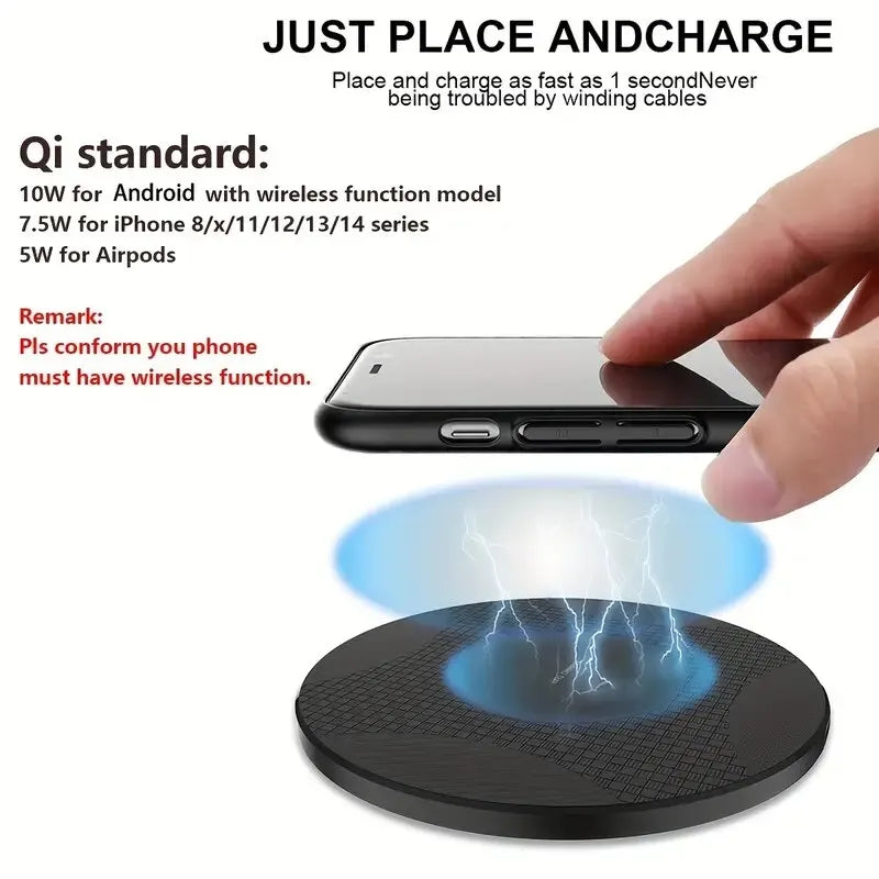 VIKEFON Ultra-Thin Wireless Charger Pad for iPhone 14/13/12, Samsung, Xiaomi – 10W Fast Charging Dock Station with Indicator & USB Cable