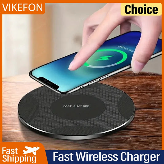 VIKEFON Ultra-Thin Wireless Charger Pad for iPhone 14/13/12, Samsung, Xiaomi – 10W Fast Charging Dock Station with Indicator & USB Cable